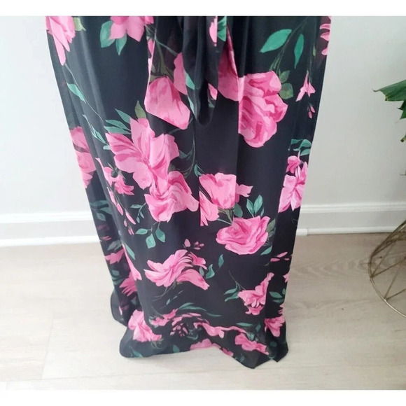 INC International Concepts Pink Black Floral Faux Wrap Midi Flutter Dress 10 M - Picture 13 of 16